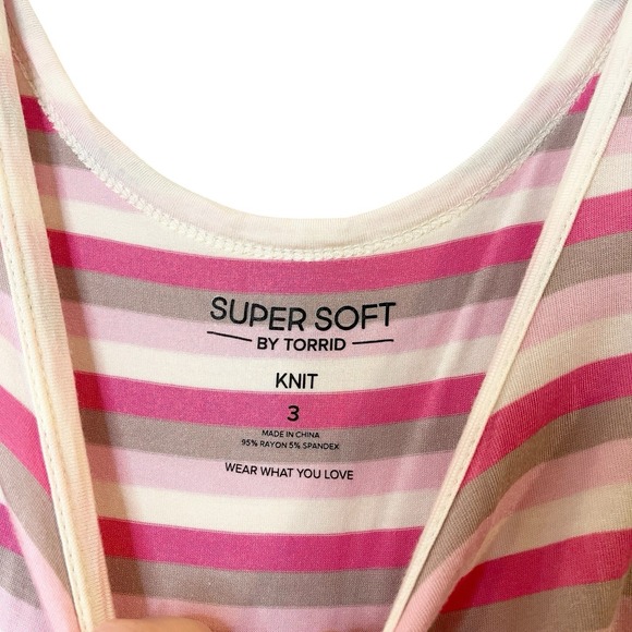 Torrid Super‎ Soft Pink Stripes Scoop Neck Side Tie Tank Stretchy Beach Knit 3X - Picture 4 of 6
